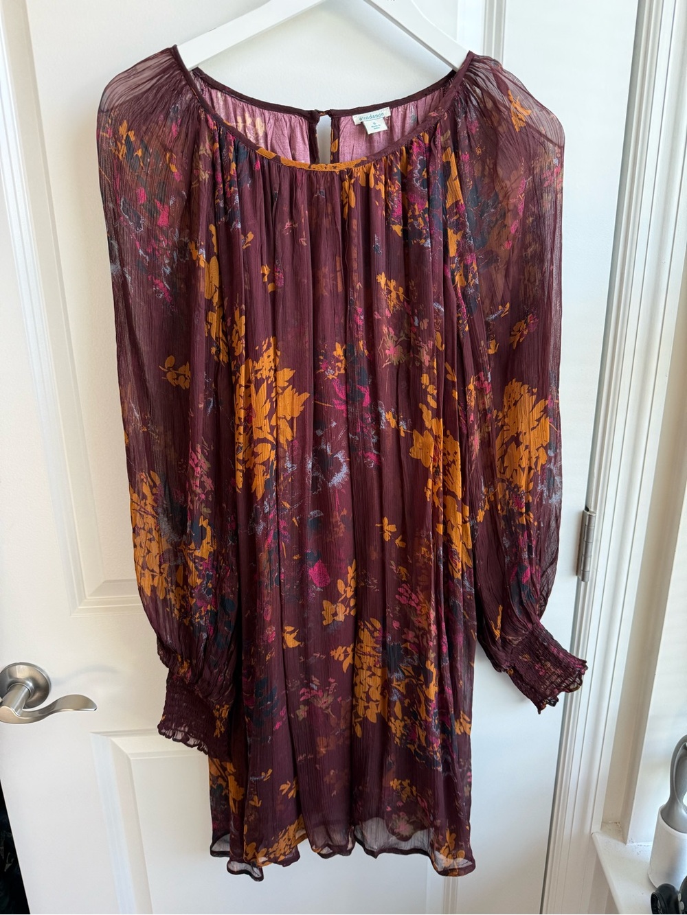 Sundance Burgundy Floral Midi Dress Flowy Fall Bohemian Western Small Occasion
